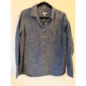 J.Crew Womens Blue Polka Dot Long-Sleeve Button-Up Shirt Size 12 100% Cotton